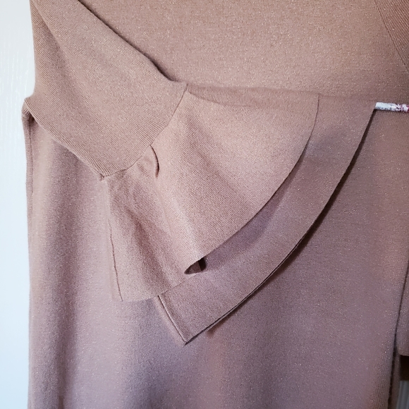 Anthropologie Ruffled Sleeve Sweater Knit Tunic Dress Honey/Camel Sz M $130 - Picture 9 of 11
